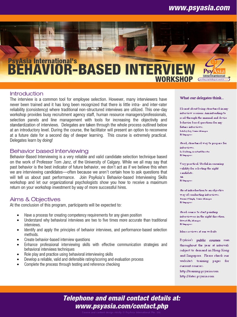 PsyAsia International's Behavior Based Interview Workshop | PDF