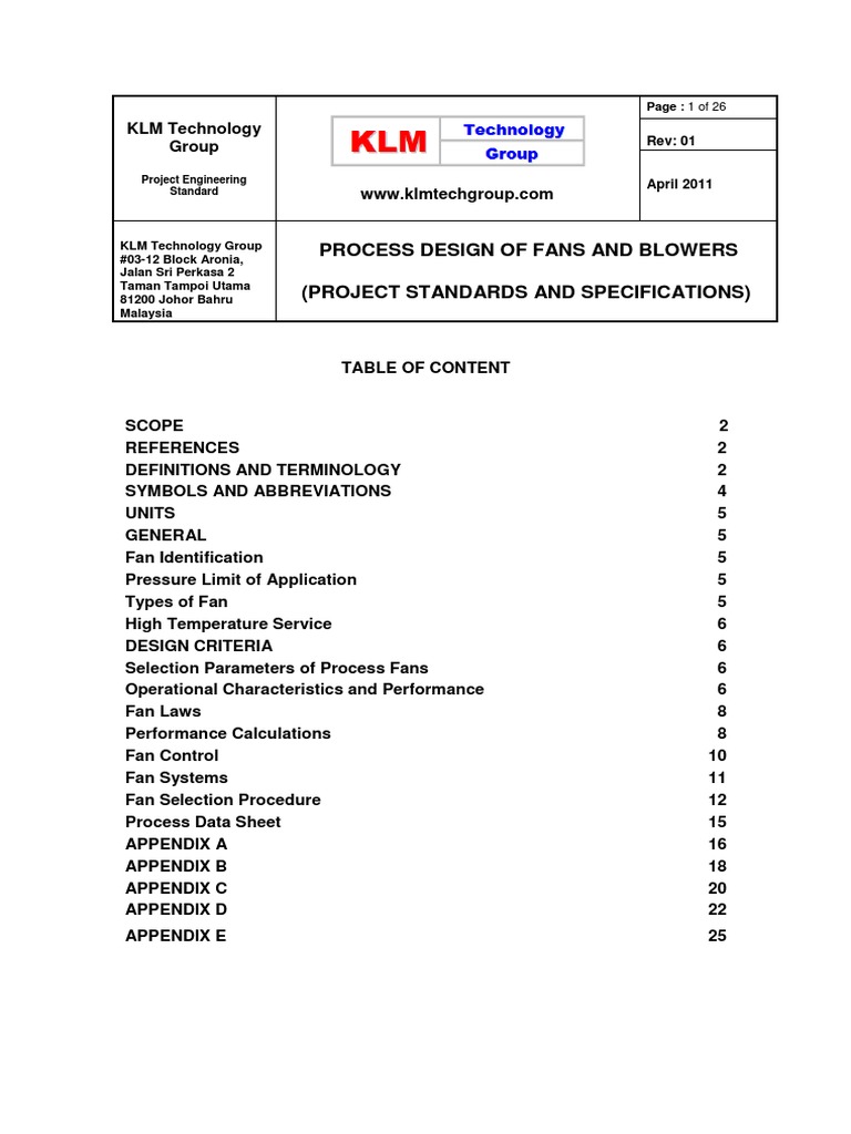 Process Design Standards for Fans | PDF