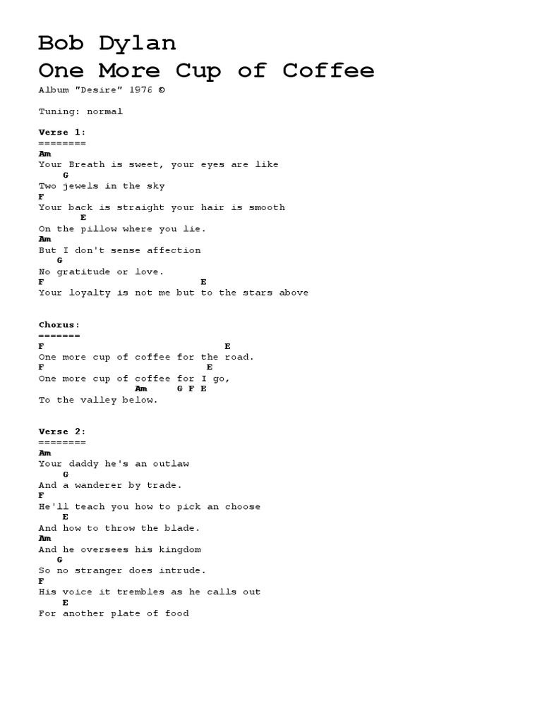 Bob Dylan One More Cup of Coffee PDF