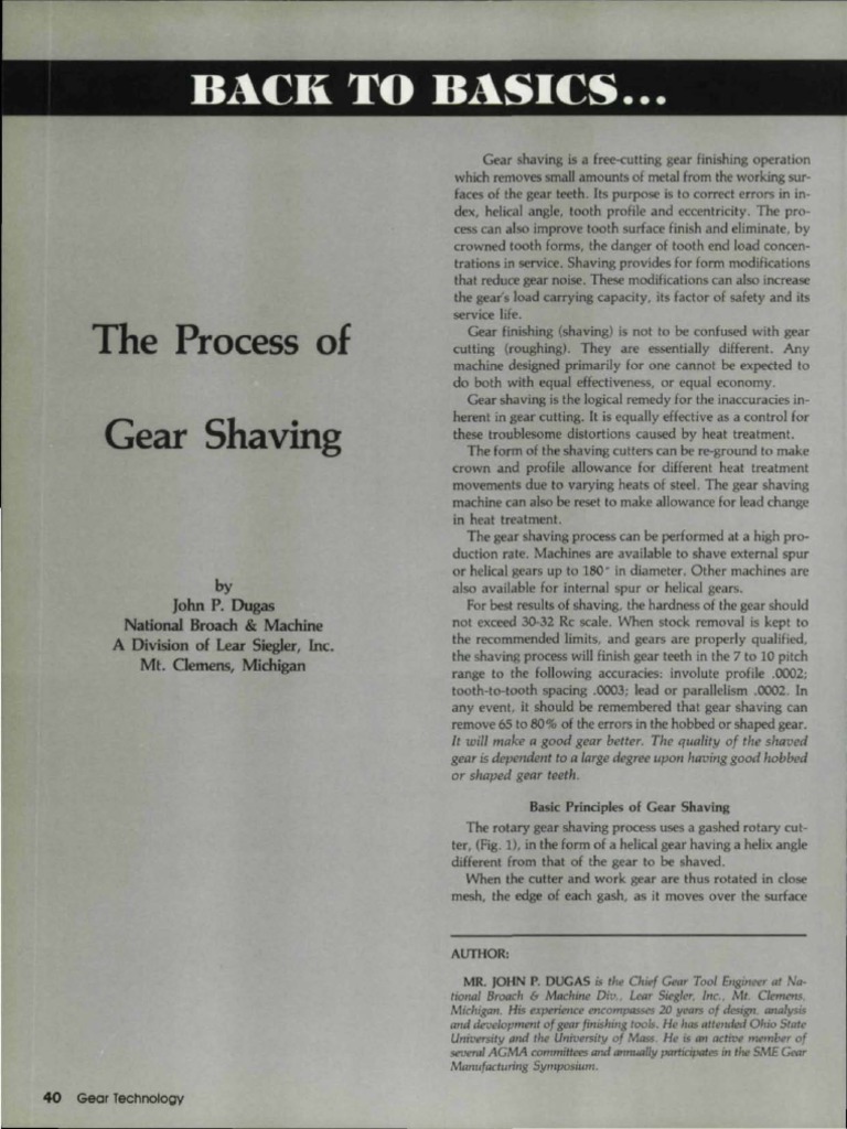 Gear Shaving Process Explained PDF Gear Metalworking