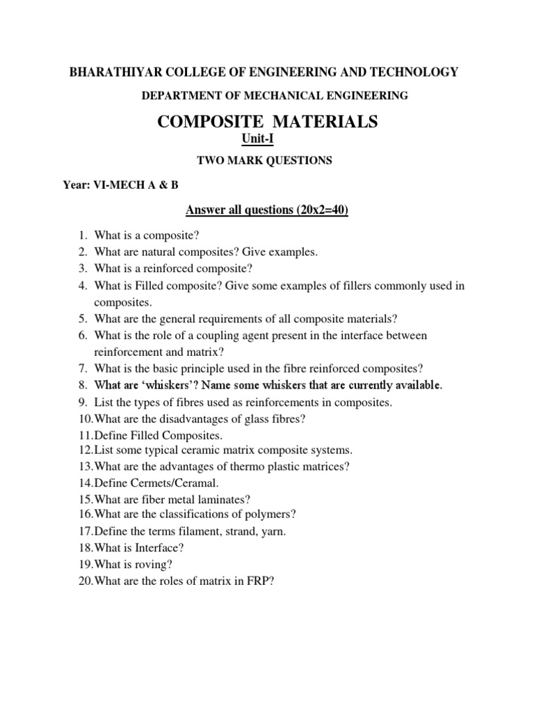 COMPOSITE MATERIALS 2 MARK QUESTIONS 5 UNITS.docx Composite Material