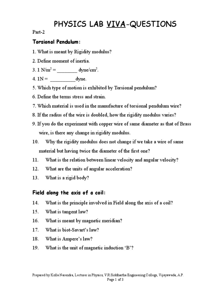 Physics Lab Viva Questions Guide | PDF | Rotation Around A Fixed Axis ...