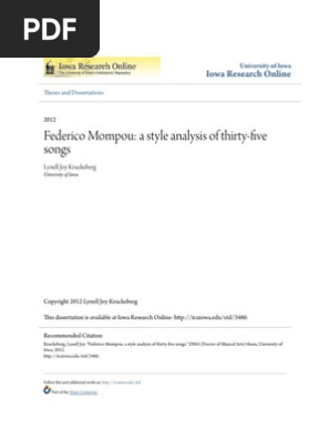 Federico Mompou A Style Analysis Of Thirty Five Songs - 
