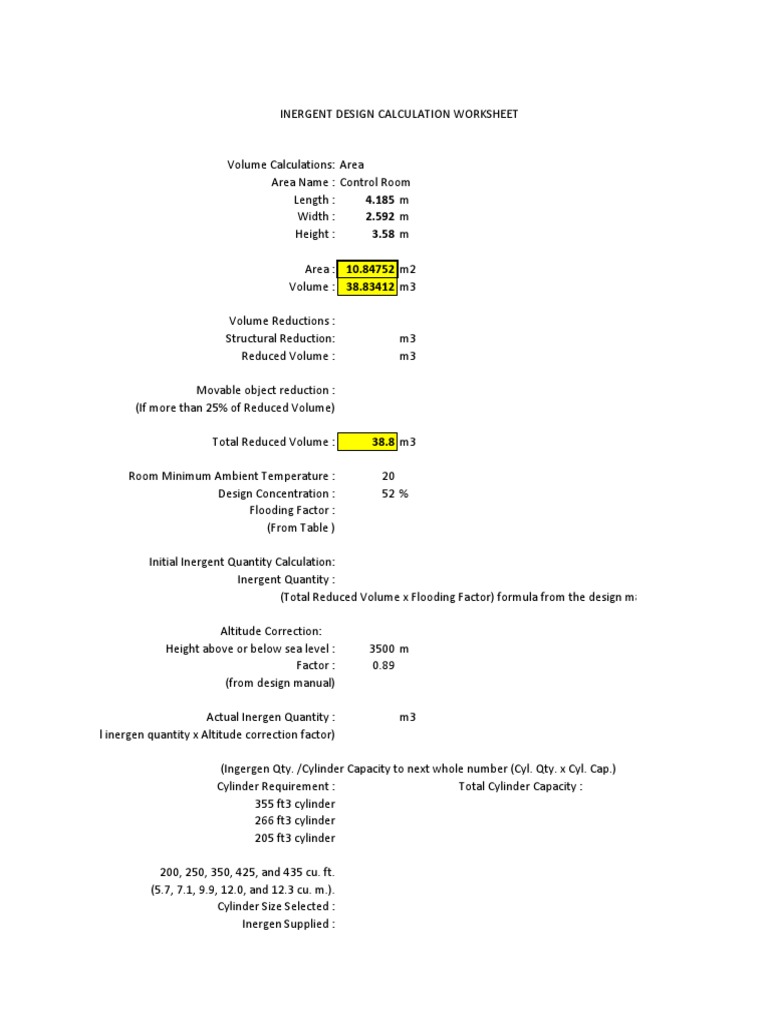 Inergen Sizing Calculation | PDF | Teaching Methods & Materials ...