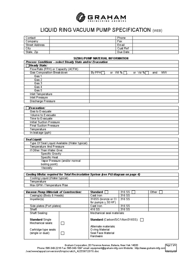 Liquid Ring Vacuum Pump Specs | PDF | Technology & Engineering