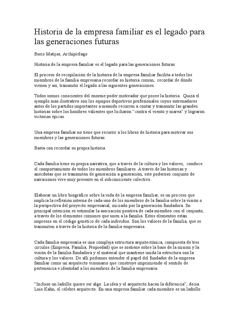 Legado y Narrativa en Empresas Familiares | PDF | Science | Ciencia ...