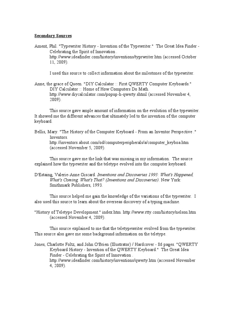 Final NHD Secondary Sources | PDF | Typewriter | Books
