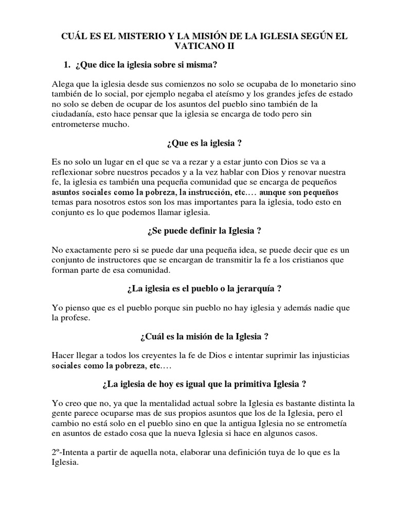 Cuál Es El Misterio y La Misión de La Iglesia Según El ...