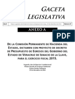 Presupuesto de Egresos Del Gobierno Del Estado de Veracruz de Ignacio de La Llave, para El Ejercicio Fiscal 2015.