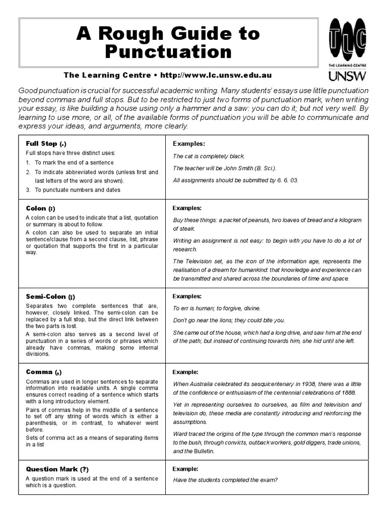 Simple Guide to Punctuation Punctuation Bracket