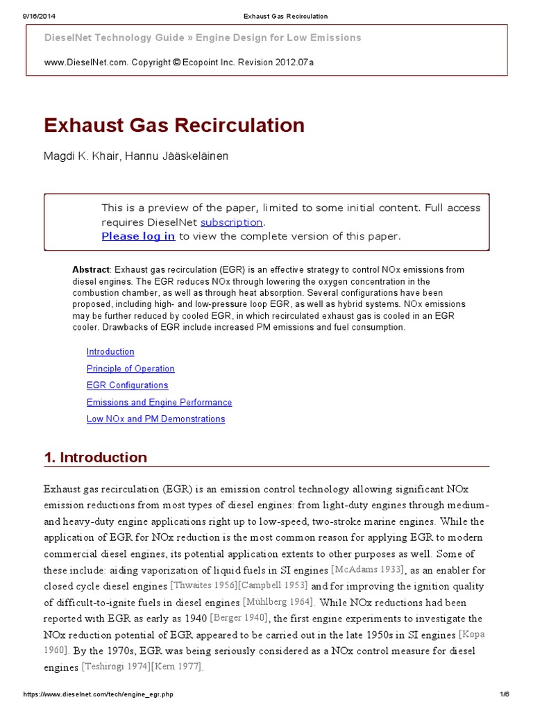 Exhaust Gas Recirculation PDF Emission Standard Internal
