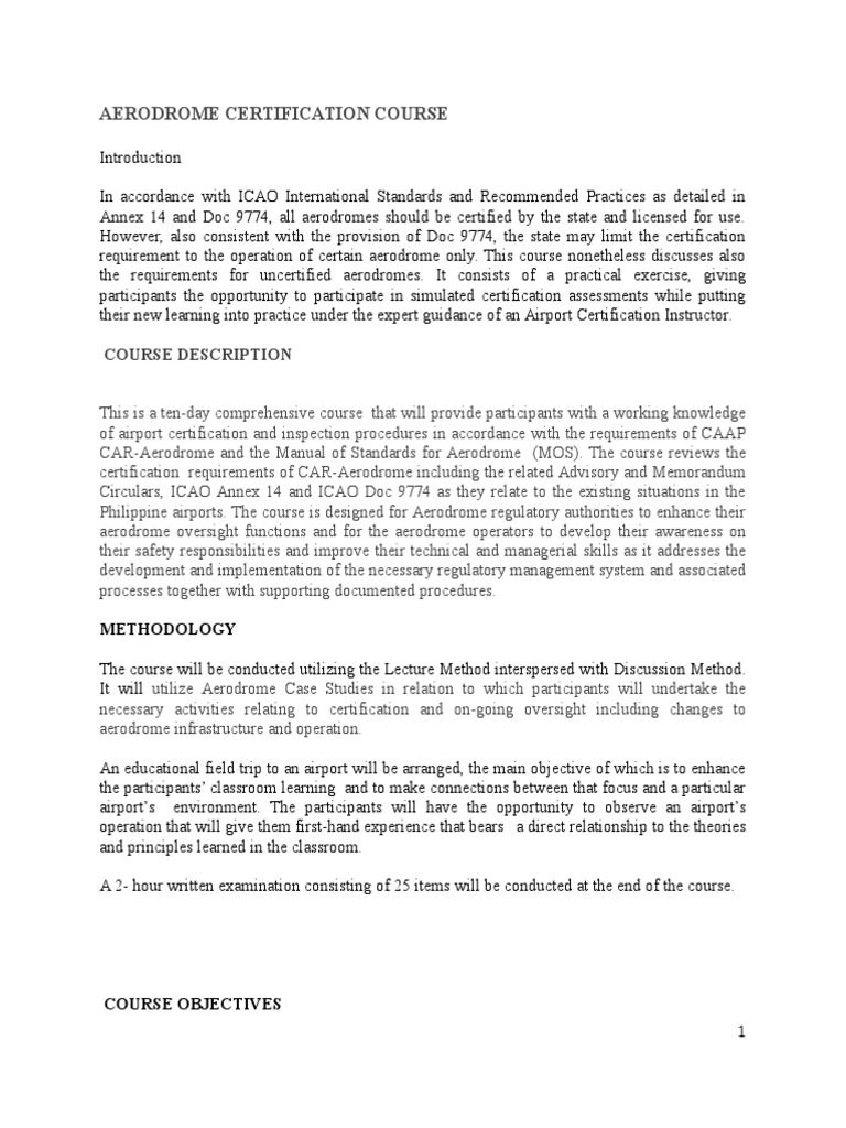 Aerodrome Certification Training | PDF | Aerodrome | Airport