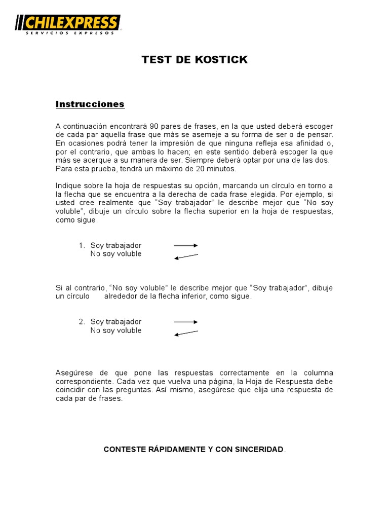 Test Kostick: Instrucciones y Ejemplos | PDF | Ocio | Violencia