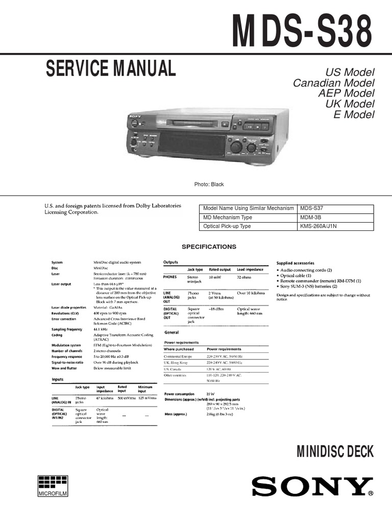 Sony MDS-S38 Service Manual | PDF | Telecommunications