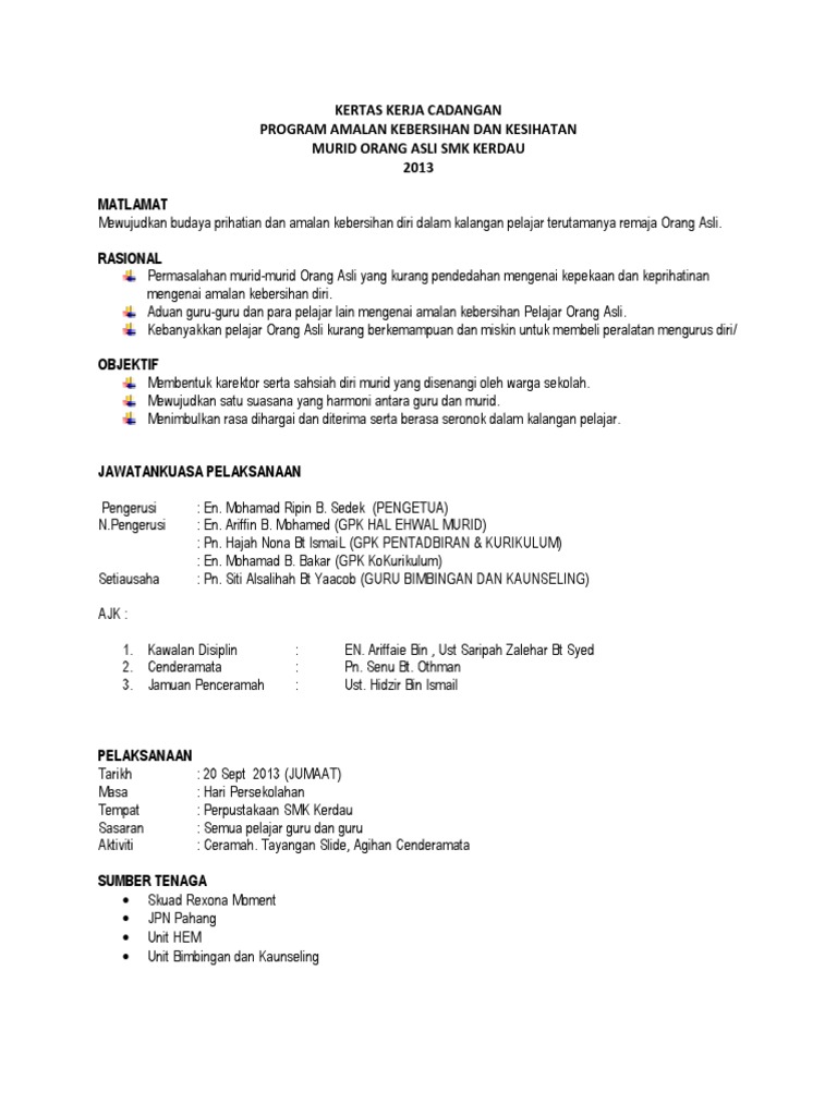 Kertas Kerja Kebersihan Diri Pdf