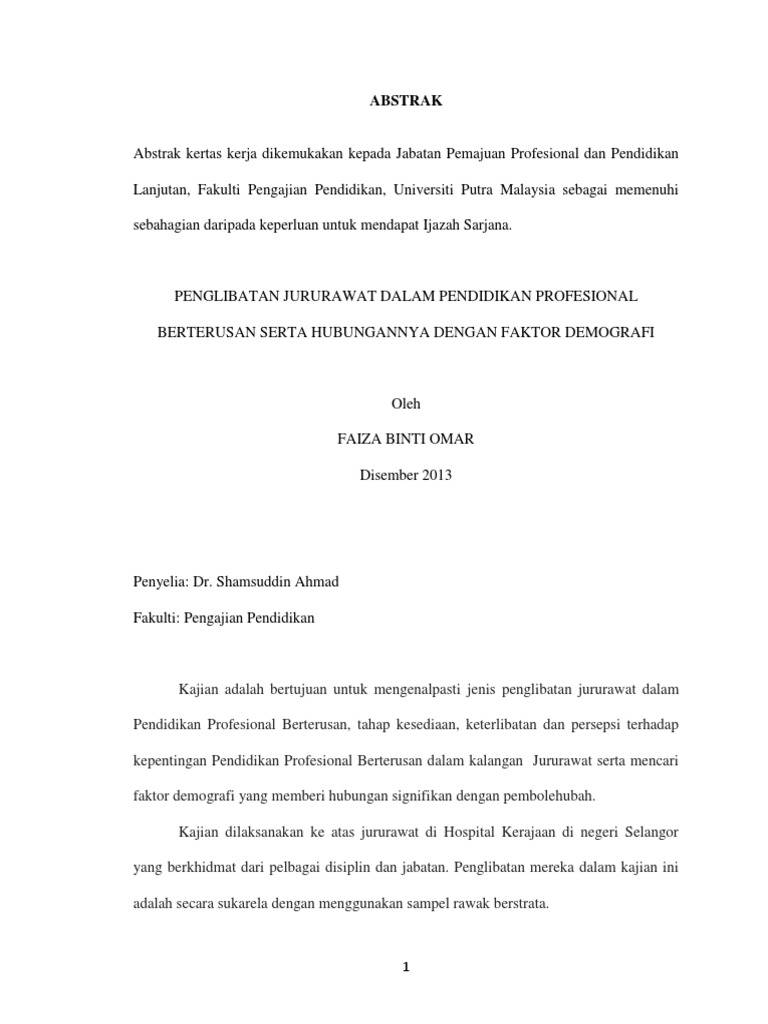 Penglibatan Jururawat Dalam Pendidikan Profesional Berterusan Serta Hubungannya Dengan Faktor Demografi Pdf