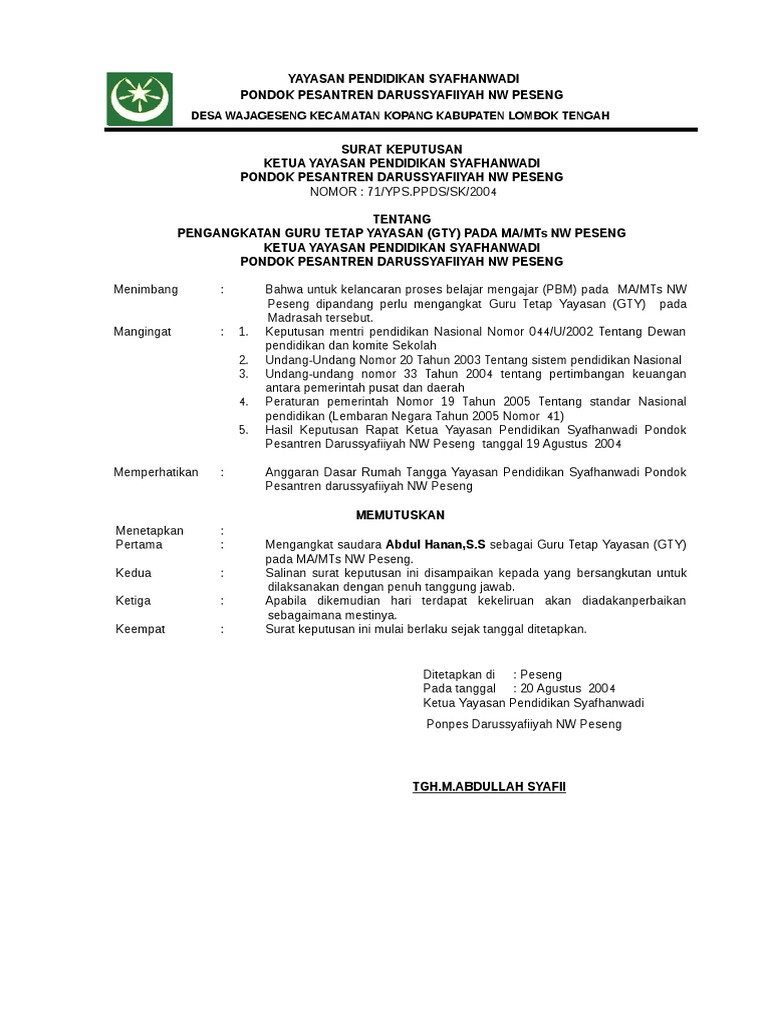 Contoh SK Pengangkatan Yayasan  PDF