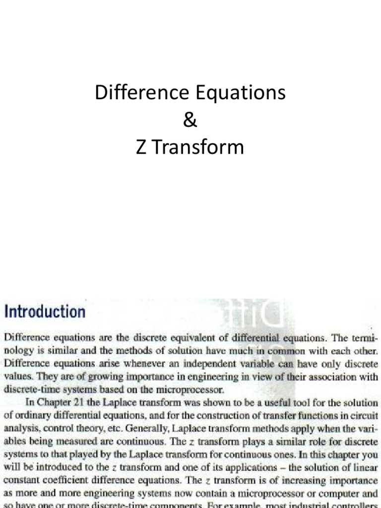 Difference Equations and Z Transform | PDF