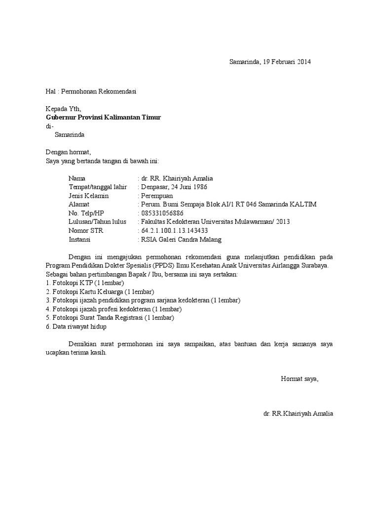 Surat Permohonan Gubernur Ppds