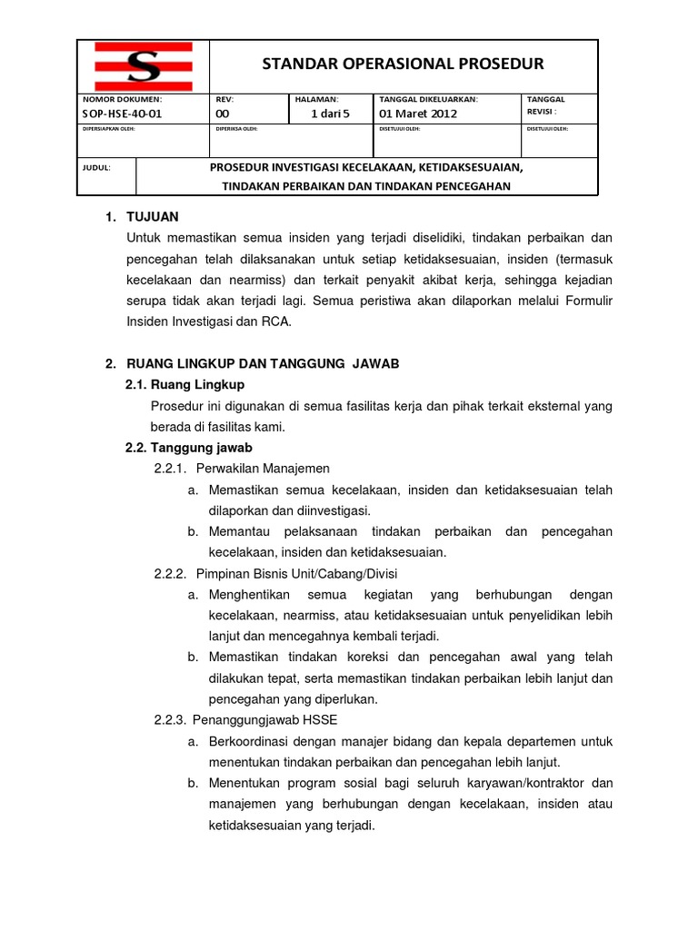 Sop Hse 04 01 Investigasi Kecelakaan