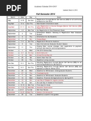 Academic Calendar 2014-2015 (Mar 4, 2014) | Pdf | Academic Term | Test (Assessment)