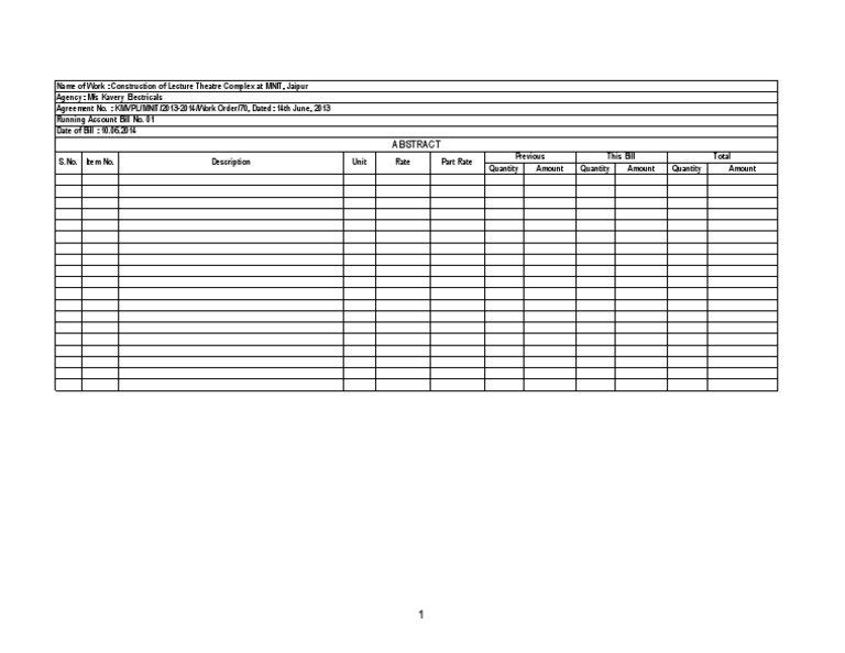 RA Bill Format for Construction Projects | PDF | Finance & Money Management