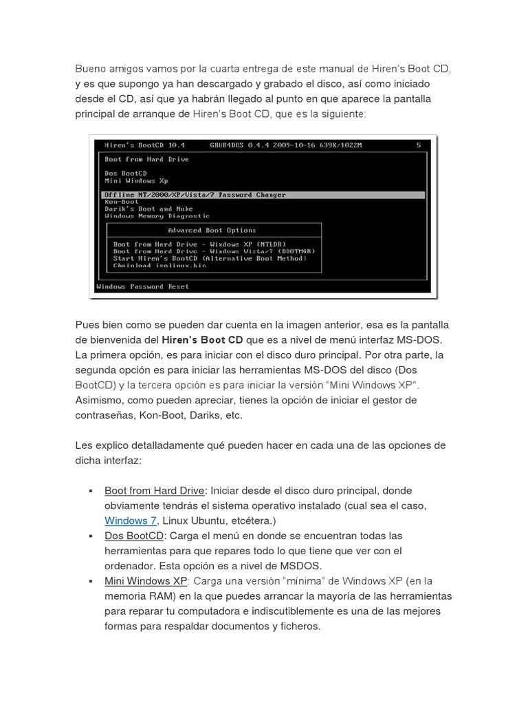 Guía de Uso de Hiren's Boot CD | PDF | Arranque | Microsoft Windows