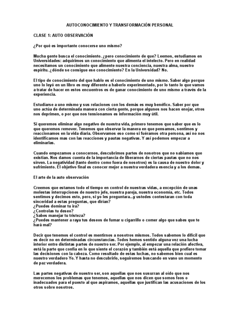 Taller de Autoconocimiento y Superación Personal | PDF | Conocimiento ...