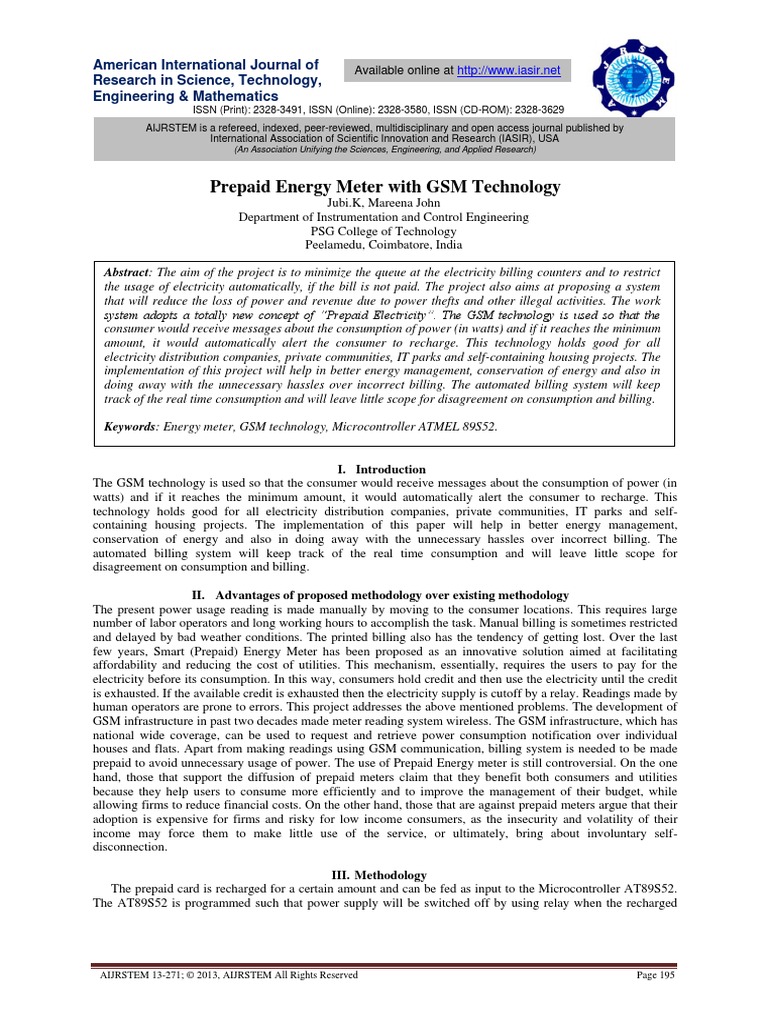 Prepaid Energy Meter With GSM Technology. | PDF | Simulation ...