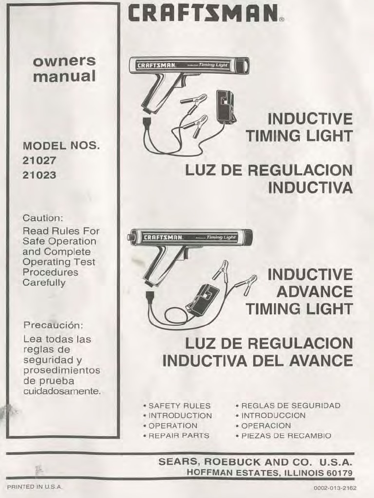 Craftsman Inductive Timing Light Models 21027 21023 Owners Manual
