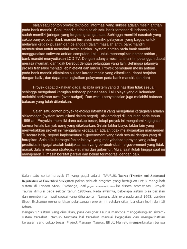  Salah  Satu  Contoh  Proyek Teknologi Informasi Yang Sukses 