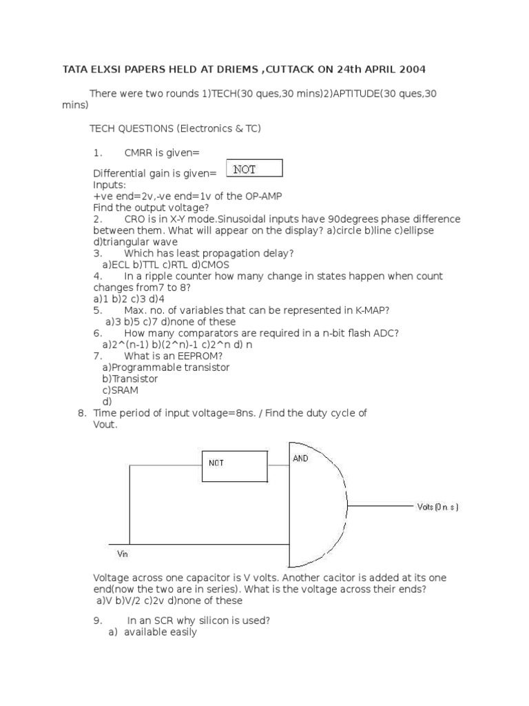 TATA Elxsi Exam Questions Overview | PDF | Capacitor | Electronic Circuits