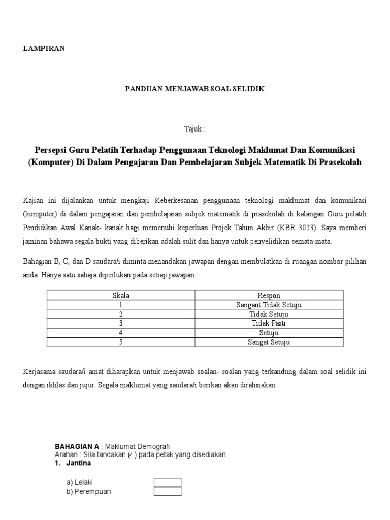 Contoh Borang Soal Selidik Alat Telekomunikasi