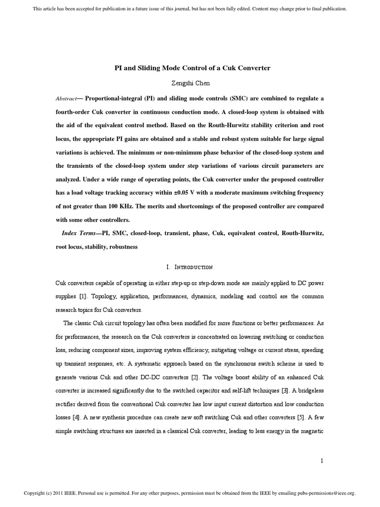 PI and SMC Control of Cuk Converter | PDF | Control Theory | Cybernetics