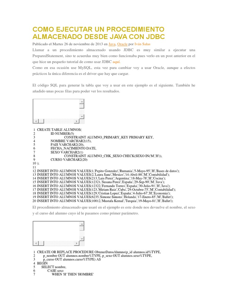Ejecutar Procedimiento Almacenado en Java | PDF | Recuperación de ...