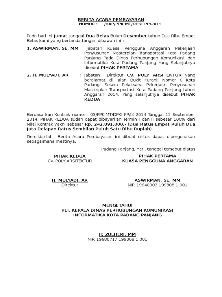Berita Acara Pembayaran