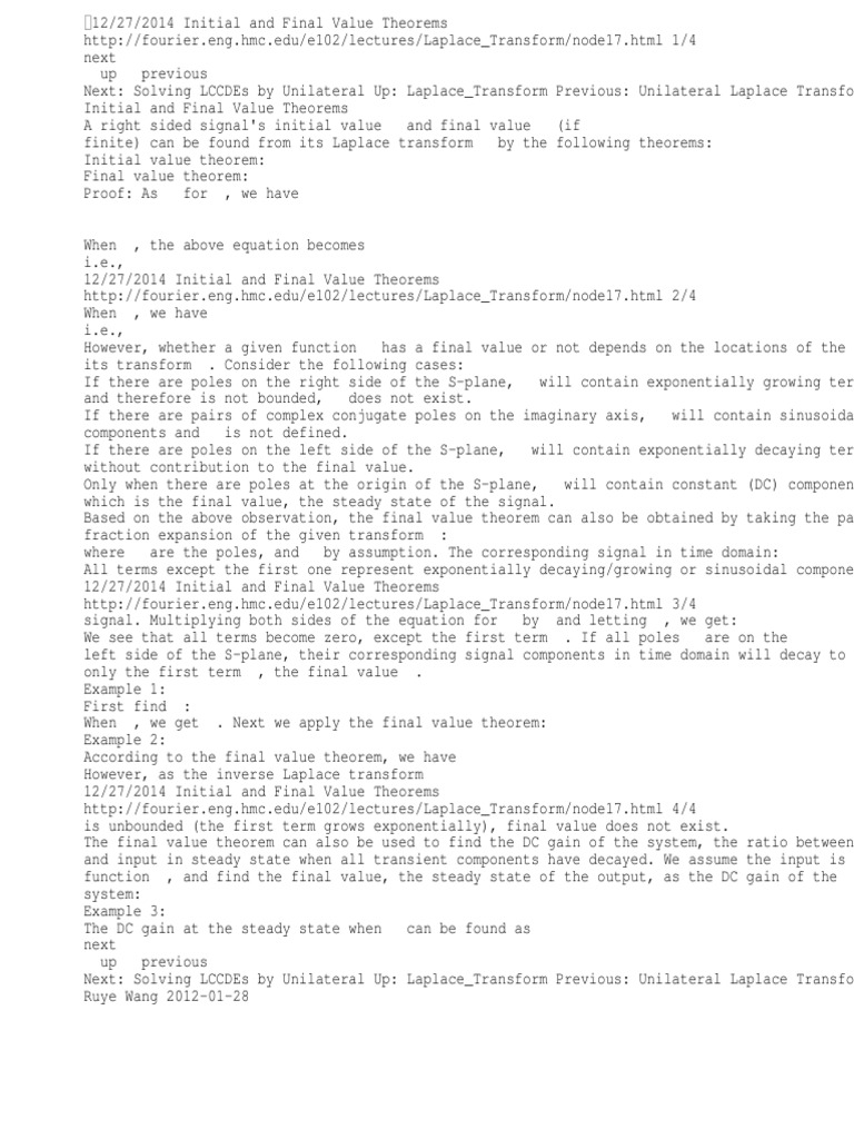 Initial and Final Value Theorems | PDF