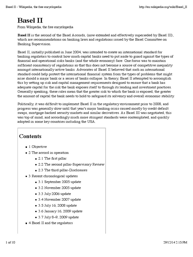Basel Ii Wikipedia The Free Encyclopedia Basel Ii Financial