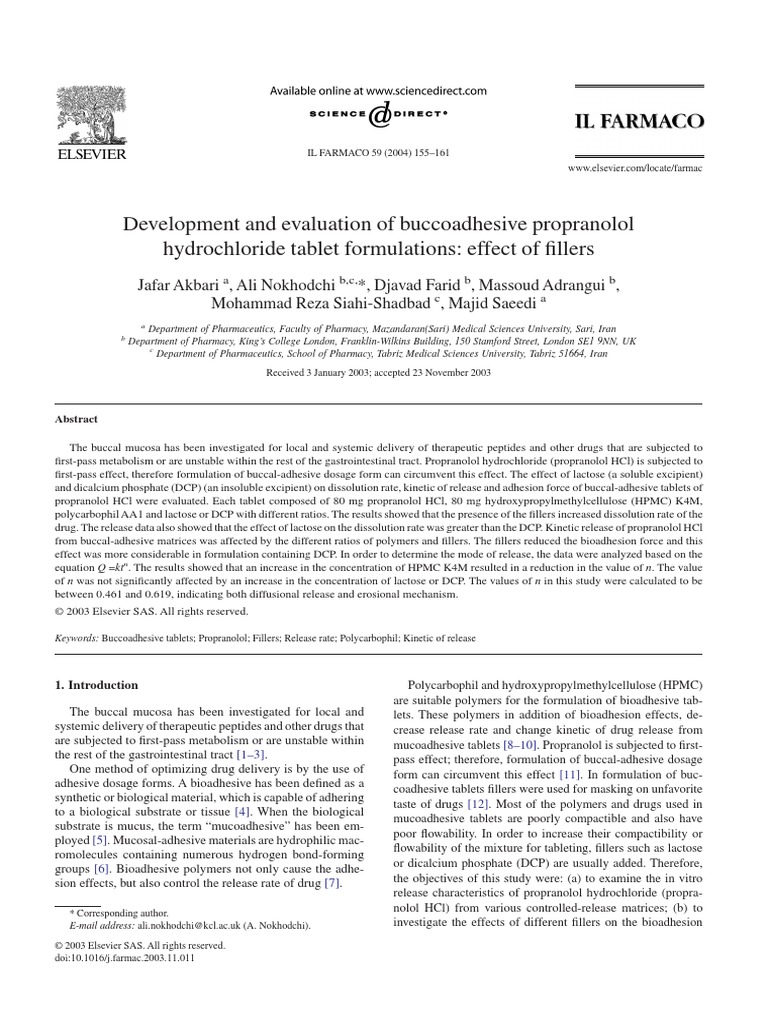 Development And Evaluation Of Buccoadhesive Propranolol - 