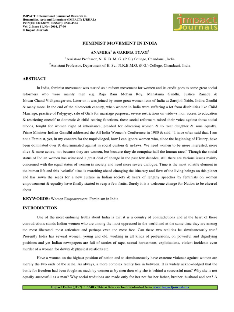 4.Humanities-Feminist Movement in India | PDF | Feminism | Gender Studies