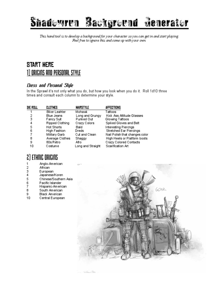 Shadowrun Background Generator | PDF | Sibling | Clothing