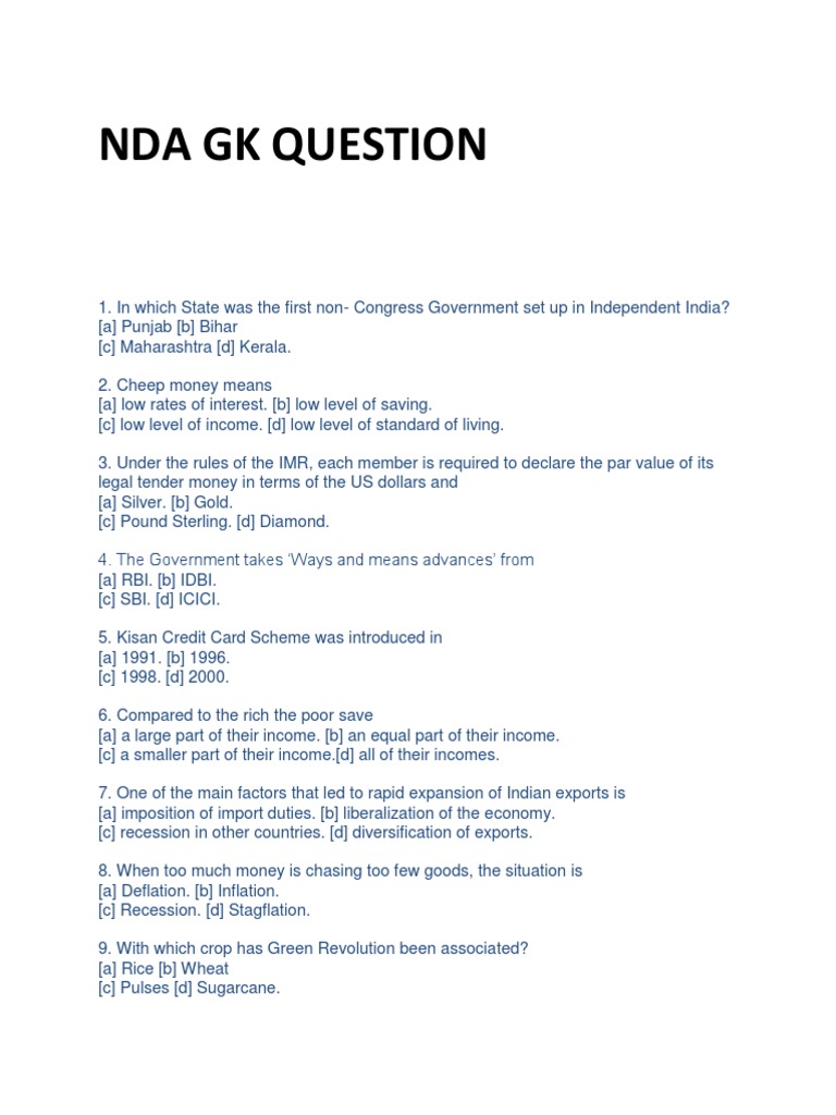 NDA GK QUESTION A Review of General Knowledge Questions Related to