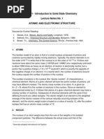 3.091 - Introduction To Solid State Chemistry Lecture Notes No. 1 Atomic and Electronic Structure