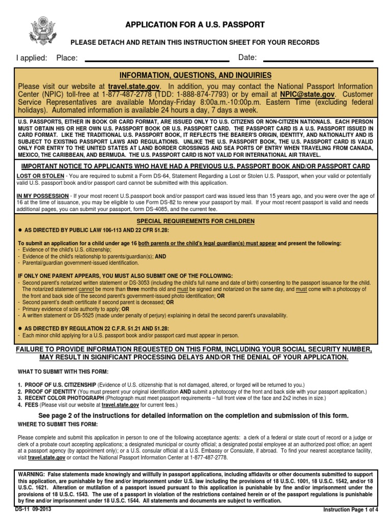 Application For A US Passport | PDF | Identity Document | Passport