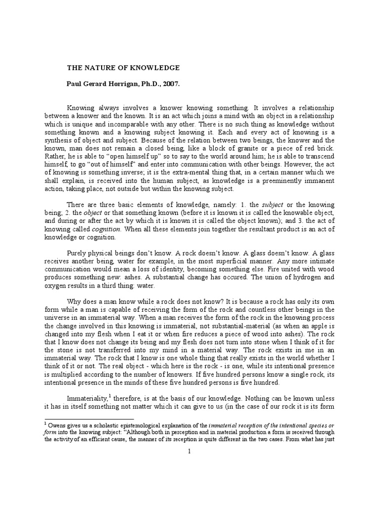 Understanding the Nature of Knowledge | PDF | Object (Philosophy) | Matter