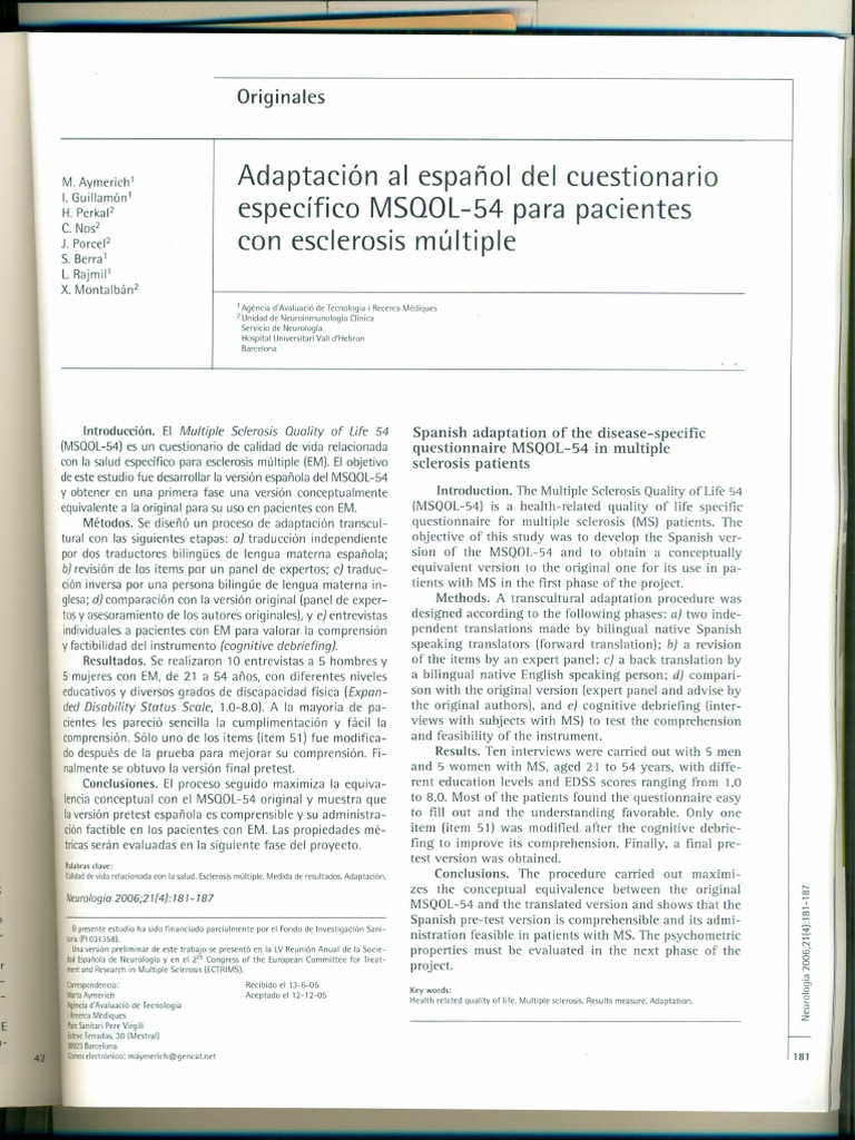 Adaptación Al Español Del MSQOL-54 | PDF