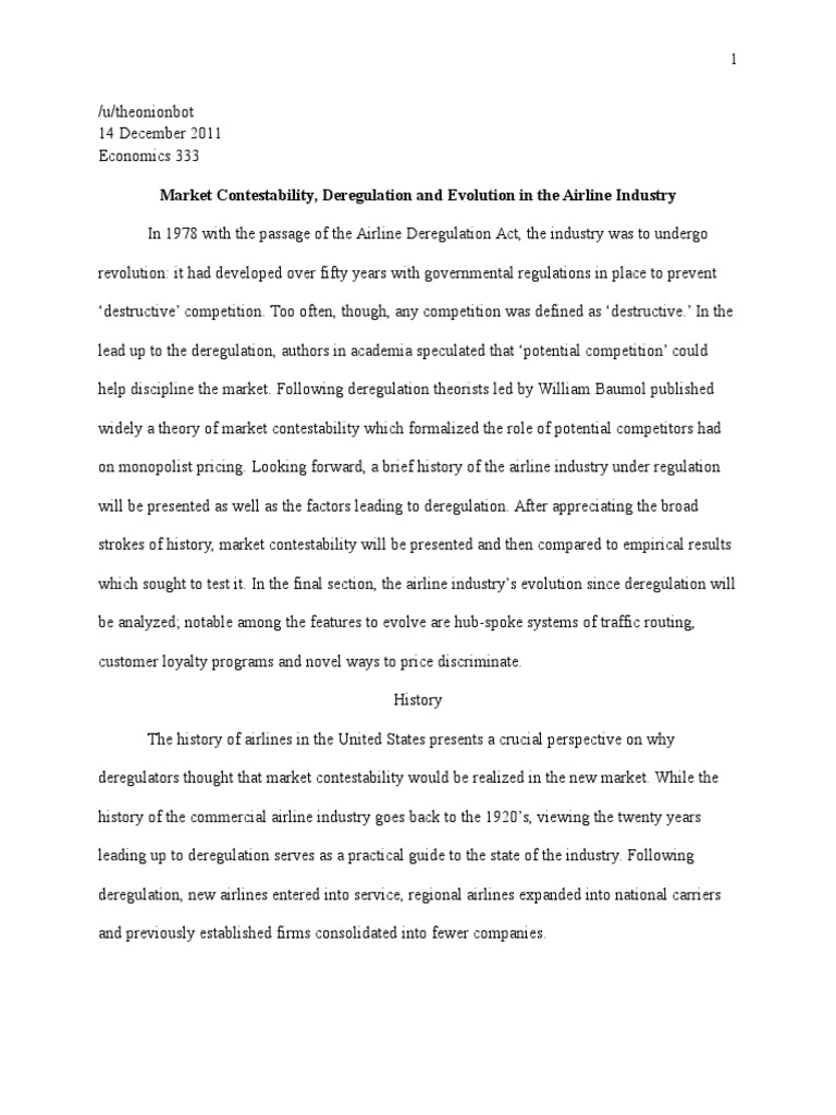 Airline Deregulation and Market Contestability | PDF | Airlines ...