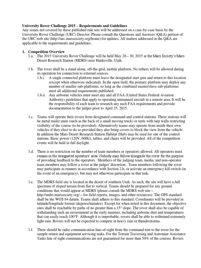 2015 University Rover Challenge Guidelines | PDF | Rover (Space ...