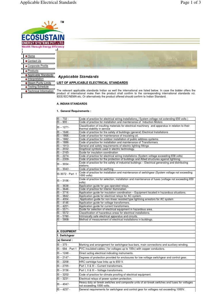Indian Electrical Standards Overview | PDF | Electrical Wiring ...