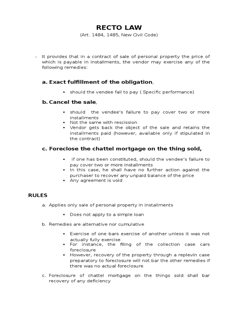 Recto Law: A. Exact Fulfillment of The Obligation | PDF | Business ...